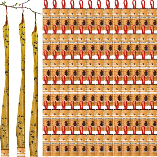 Miniatura 17 de Qualirey Paquete de 80 tiras adhesivas para moscas para interiores y exteriores, cinta adhesiva para colgar insectos voladores, trampas para Rojo