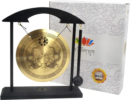 Miniatura 7 de Gong de escritorio de latón, arte zen, feng shui para la decoración de oficina en casa, práctica de meditación, incluye pulsera de cadena roja