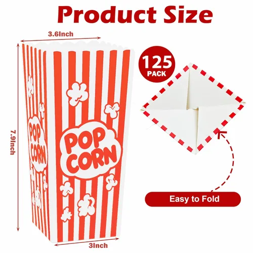 Miniatura 2 de Homrelaxy 125 cajas de palomitas de maíz, recipientes de palomitas de gran capacidad para máquina de maíz pop, noche de película, cine, carnaval