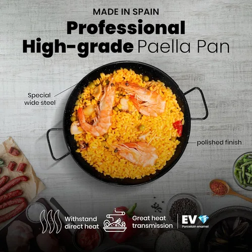 Miniatura 2 de Machika Sartén para paellas, utensilios de cocina de inducción profesionales, sartén antiadherente de acero esmaltado para cocinar comida