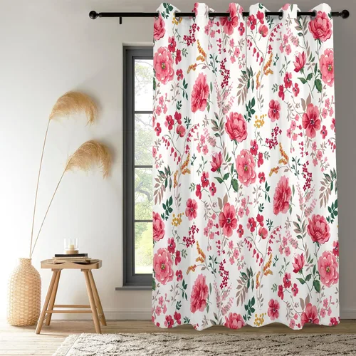 Miniatura 43 de Renaiss - Cortinas opacas florales boho, cortinas de ventana con aislamiento térmico y estampado de flores y plantas bohemias para dormitorio