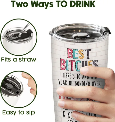 Miniatura 9 de 34HD Taza de Mejor Amigo con Tapa, Taza de Bebida Aislada BFF de 20 oz, Taza de Café de Otro Año de Unión, Regalos de Mejores Amigos, Regalos