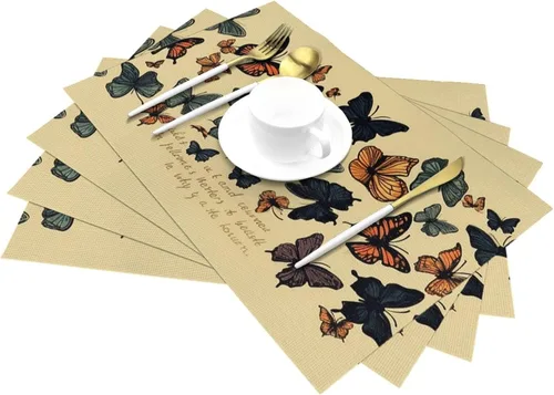 Miniatura 6 de 6 PCS PVC Placemats Set Place Mats Butterflies Flying Non-Slip Weave Place Mats 12" x 18" Farmhouse Table Mat Set for Family Dinners Wedding Parties