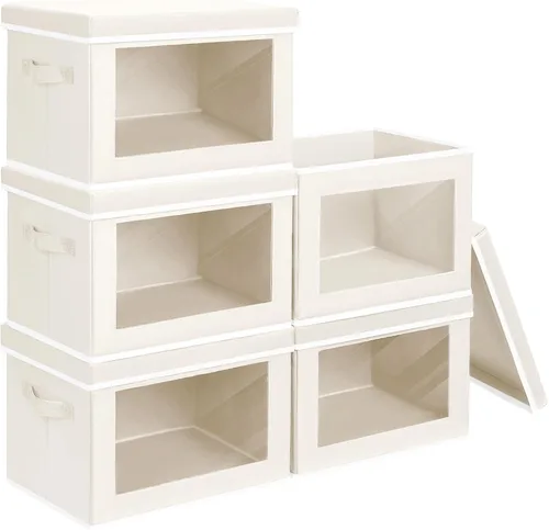 Miniatura 54 de Homsorout Contenedores de almacenamiento con tapas, organizadores pequeños de tela con ventana, contenedores de almacenamiento plegables para ropa