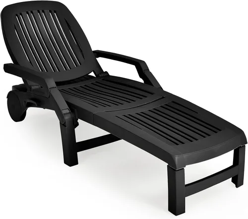 Giantex Tumbona para exteriores, 6 respaldos ajustables, silla reclinable, muebles de exterior para patio, piscina, jardín, tumbona plegable con