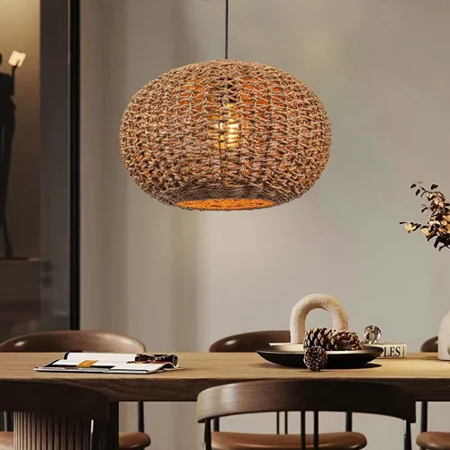 Miniatura 7 de Arturesthome Lámpara colgante bohemia tejida a mano, 1 luz, mimbre de ratán, iluminación de techo, lámpara de araña para cocina, isla, restaurante