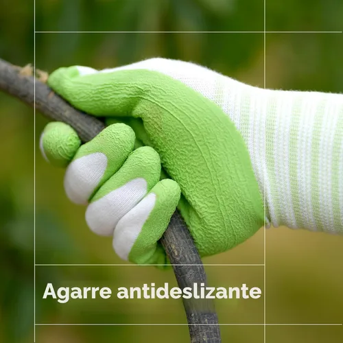 Miniatura 7 de Guantes de jardinería Brigic, fibra de bambú, táctiles, transpirables, recubiertos de goma, verde y púrpura, de S a XL