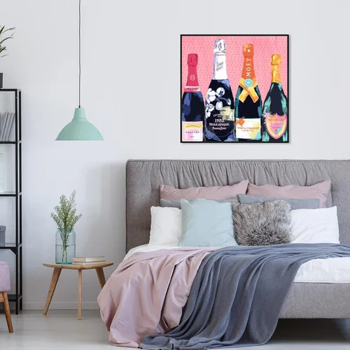 Miniatura 4 de The Oliver Gal Artist Co. Drinks and Spirits - Lienzo decorativo para pared, diseño de Pass The Bottle' Champagne enmarcado, 30 x 30 pulgadas, rosa