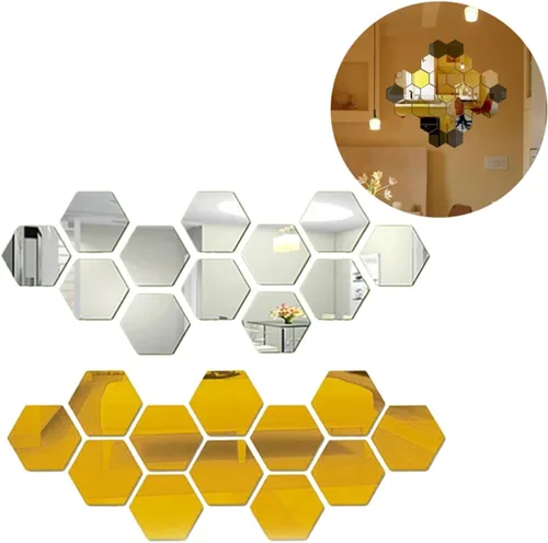 Miniatura 4 de 24 calcomanías de pared hexagonales de espejo de 1.811 in x 1.575 in, autoadhesivas y extraíbles, espejo acrílico, decoración de pared, para sala