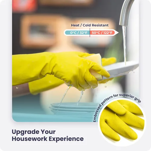 Miniatura 2 de Guantes para lavar platos, guantes de goma, guantes de cocina amarillos, guantes largos para protección de manos y trabajo