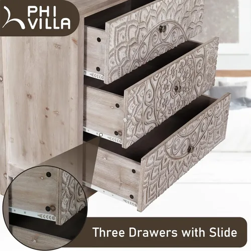 Miniatura 7 de PHI VILLA Armario decorativo con cajones – Cómoda rústica con 3 cajones para entrada y almacenamiento