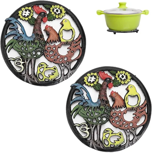 Sumnacon 2 salvamanteles redondos de hierro fundido – Salvamanteles de hierro resistentes al calor de 8 pulgadas para platos calientes, tetera, Negro