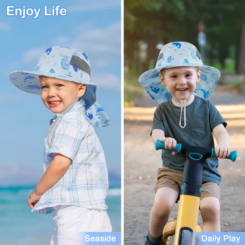 Miniatura 52 de Sombrero de sol para niños, protección UV, unicornio, verano, playa, jugar con ala ancha, solapa para el cuello para niñas y niños