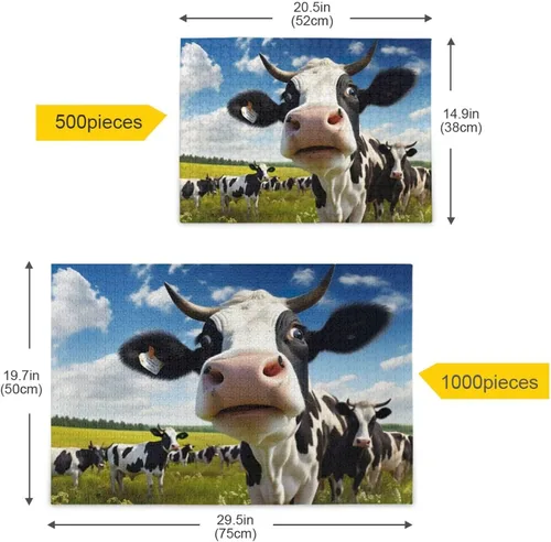 Miniatura 5 de Funny Cow Puzzle de 500 piezas, rompecabezas de madera para juegos familiares, adecuado para adolescentes y adultos