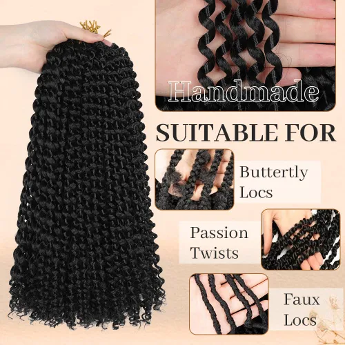 Miniatura 4 de Extensiones de cabello Passion Twist de 22 pulgadas con onda de agua y trenzado de 2 paquetes, cabello sintético largo estilo bohemio, extensiones