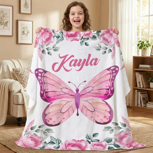 Manta de mariposa personalizada con texto, manta de franela personalizada con nombre, para niños, perros y gatos, regalo de 30 x 40 pulgadas, XS