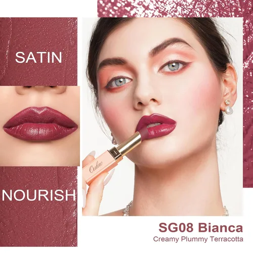 Miniatura 2 de Oulac Lápiz labial ciruela para mujer, lápiz labial mate burdeos, color de labios de cobertura completa, acabado mate satinado, textura crema, SG08