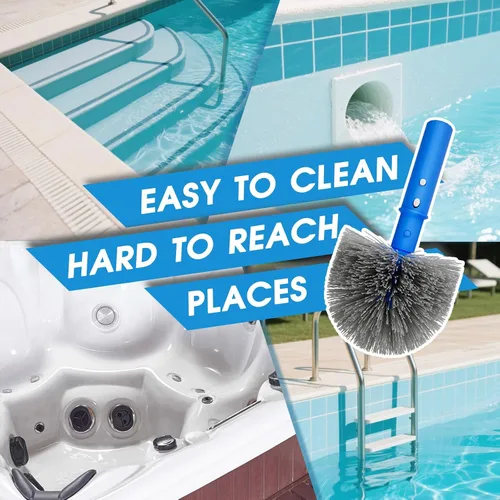 Miniatura 4 de TidyMister Cabezal de cepillo de piscina pequeño para limpiar escalones de esquinas estrechas, cerdas onduladas rígidas y redondas para piscinas