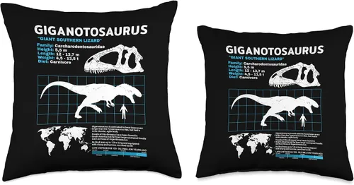 Miniatura 3 de Dinosaur fact sheets Dinosaur Fossils data sheet Sábana, almohada de dinosaurio Giganotosaurus, 16 x 16 pulgadas, multicolor