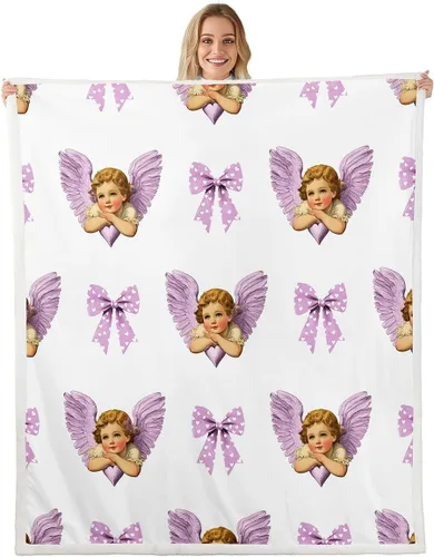 Miniatura 30 de Manta de vellón de ballet para niña, manta de ensueño con lazo rosa de princesa bailarina para sofá de adultos, manta suave kawaii a rayas círculos
