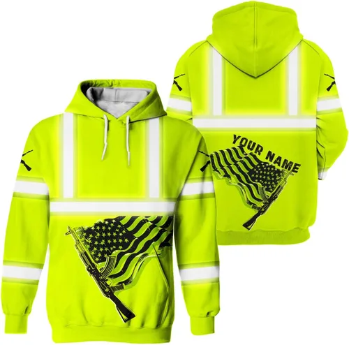 Miniatura 9 de Sudadera con capucha de alta visibilidad con diseño de bandera de Estados Unidos para hombre, reflectante, ropa de trabajo de seguridad