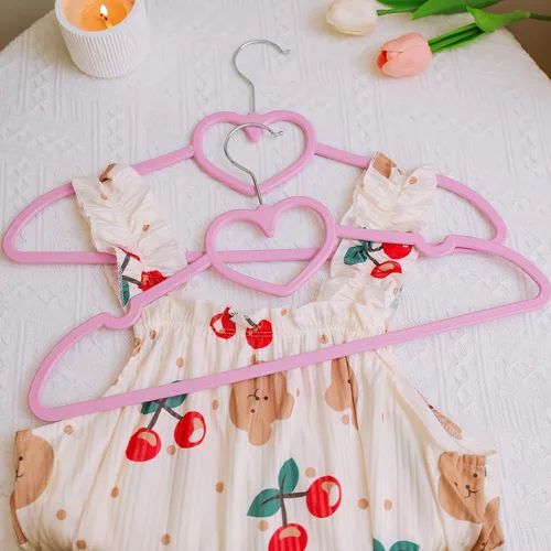 Miniatura 7 de Perchas de plástico, paquete de 20 unidades, perchas rosas ultra delgadas que ahorran espacio - Lindas perchas con forma de corazón en rosa, perchas