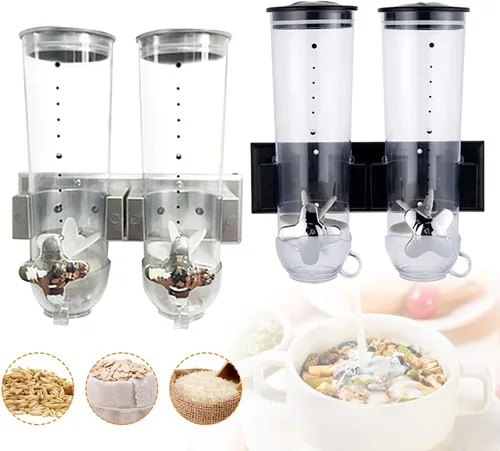 Miniatura 6 de Dispensador de cereales montado en la pared, contenedor de cereales con taza para cocina, tienda de alimentos, café, tienda de granos (negro)
