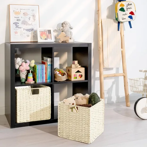 Miniatura 6 de StorageWorks Cestas de mimbre de 11 pulgadas, cubos de almacenamiento tejidos a mano con asas, cesta plegable de cuerda de papel para organizar
