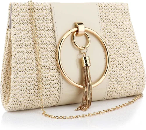 Miniatura 3 de Bolso de paja para mujer, bolso de mano cruzado de noche, bolso de mano para playa