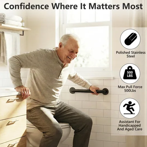 Miniatura 4 de Un paquete de barra de agarre de ducha negra mate de 12 pulgadas de acero inoxidable de seguridad para duchas, barra de equilibrio de baño