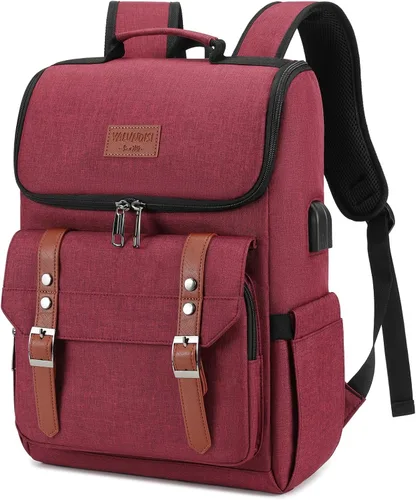 Miniatura 7 de Mochila vintage para laptop con puerto de carga USB para mujeres y hombres, Púrpura, 15,6 pulg.