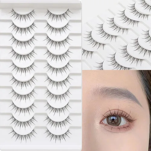 Miniatura 4 de Pestañas de manga de aspecto natural, delgadas, esponjosas, asiáticas, para cosplay, pestañas puntiagudas japonesas de anime 3D, pestañas postizas