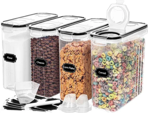 Skroam 4 unidades de contenedores de almacenamiento para cereales [4L/135.2 oz], contenedores de almacenamiento de alimentos herméticos con salida