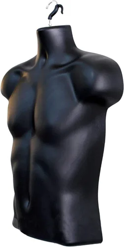 Miniatura 3 de 2 formas de inyección de maniquí masculino negro medio redondeado cintura cuerpo torso forma de vestido con solo gancho para colgar, tallas S-M