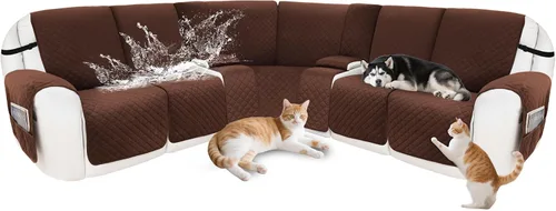 Miniatura 48 de Fundas para sofá modular reclinable, de terciopelo en forma de L, funda de consola central para perros y mascotas, lavable antideslizante, 1 funda