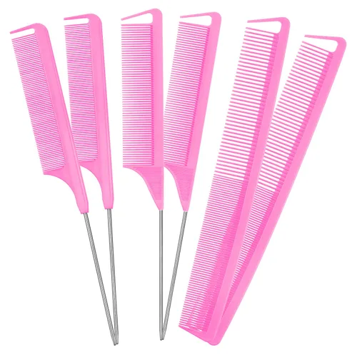 Miniatura 8 de Patelai Juego de 12 peines de cola de rata, peine de separación para trenzar peines de dientes finos con cola de acero resistente al calor, Negro