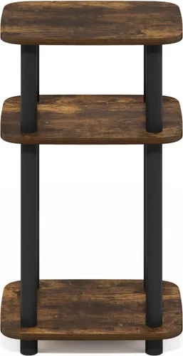 Miniatura 6 de Furinno JUST - Mesita lateral de 3 niveles con tubo giratorio N, estante abierto, mesita de noche con esquina curva redonda, mesita de cama, fácil