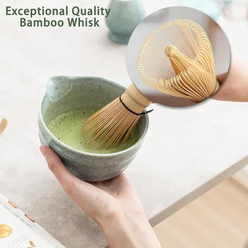 Miniatura 3 de Ochcahser Juego de juego de matcha, juego de batidor de matcha incluye cuenco y soporte de matcha, batidor de bambú matcha, cuchara y tamiz matcha