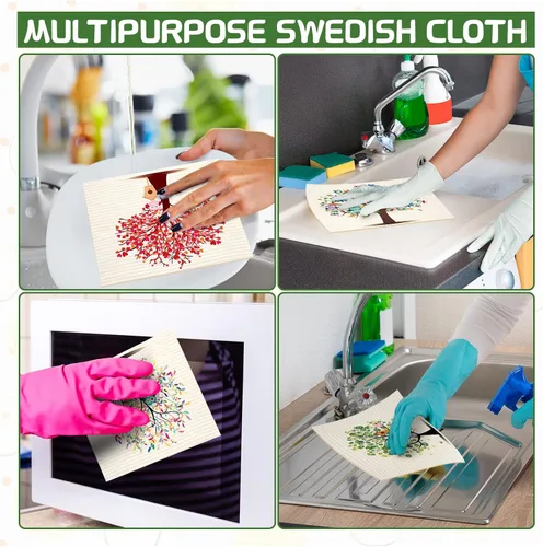 Miniatura 4 de Vesici 8 paños de cocina de cocina, búhos mixtos, lavables, reutilizables, paños de esponja absorbentes, toallitas de limpieza lavables para platos