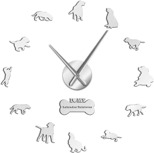 Miniatura 7 de The Geeky Days Labrador Retriever Perro Grande DIY Reloj de Tiempo 3D autoadhesivo Animales Cachorro Decoración de pared (negro)