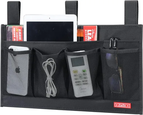 Miniatura 9 de Zafit Organizador colgante para mesita de noche, organizador de almacenamiento para revistas, teléfono, control remoto (4 bolsillos, negro)