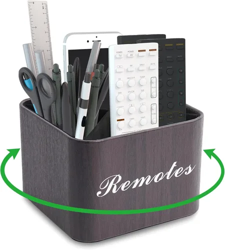 Miniatura 85 de Organizador Redondo de Cuero para Suministros de Arte, Soporte para Control Remoto, Rotación de 360 Grados, Soporte Multifuncional para Lápices