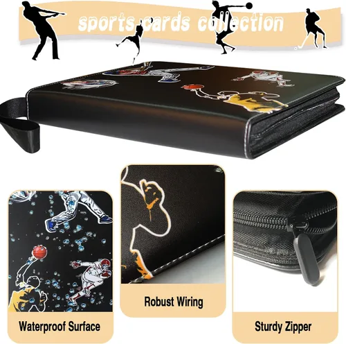 Miniatura 2 de Carpeta de Tarjetas Deportivas de Gran Capacidad con 4 Bolsillos y 50 Fundas, Se Adapta a 400 Tarjetas, Perfecta para Béisbol, Fútbol, Baloncesto