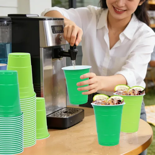 Miniatura 4 de Paquete de 100 vasos de plástico de 16 onzas para el Día de San Patricio, vasos desechables de fiesta verdes y verde claro a granel, vasos