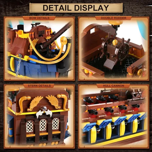 Miniatura 3 de YESHIN Kit de bloques de construcción modelo de barco piratas, MOC Sailboat Model Construction Set to Build, regalo para entusiastas