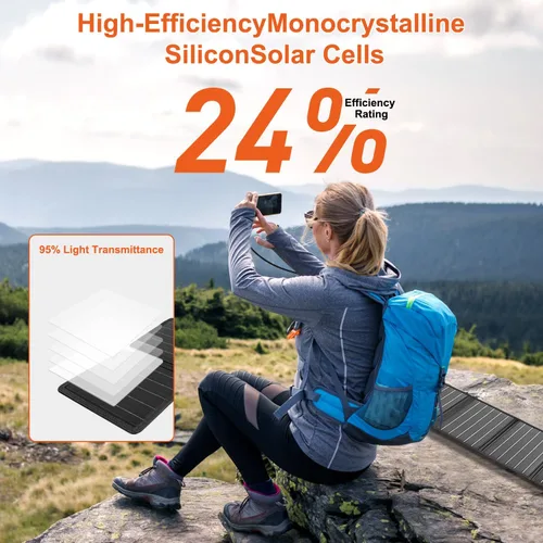 Miniatura 5 de Paneles solares portátiles de 20 W, panel solar plegable con tipo C y USB A para camping, mochilero, viajes, carga rápida, IP65 para iPhone, iPad