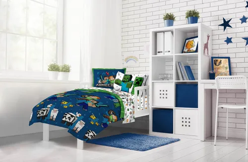 Miniatura 7 de Jay Franco Juego de edredón Minecraft Individual de 5 piezas - Incluye juego de sábanas y fundas de almohada - Ropa de cama para niños súper suave