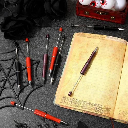 Miniatura 4 de Whaline 24 bolígrafos de cuentas de Halloween, color naranja, morado, negro, bolígrafo de tinta de gel, bolígrafos retráctiles para escribir