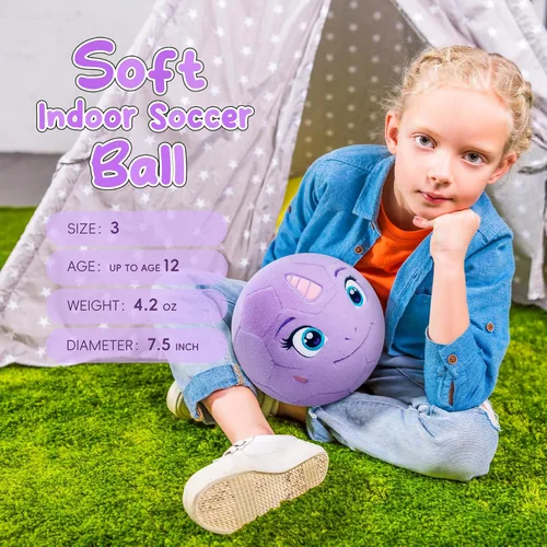 Miniatura 2 de VangeBow Pelotas de fútbol silenciosas para interior para niños de 1 a 3 años, pelotas de fútbol hinchables de felpa suave para bebés y niños