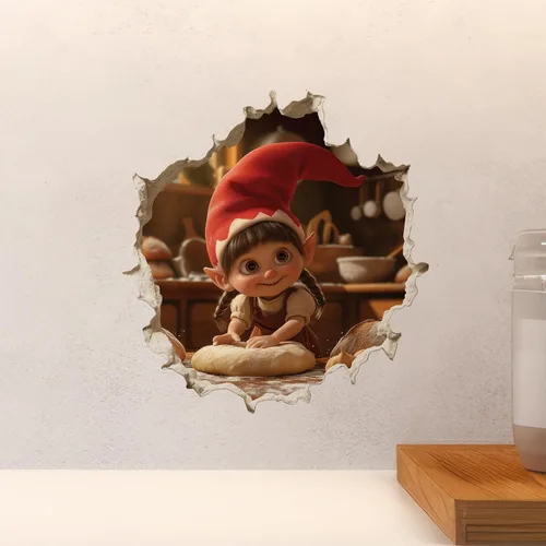 Miniatura 4 de Baker Baker, pan, gnomo, cocina, agujero de pared, adhesivo de pared 3D